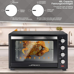 Mini oven - Vrijstaand - 48 Liter - 2000W - Zwart - Jago®