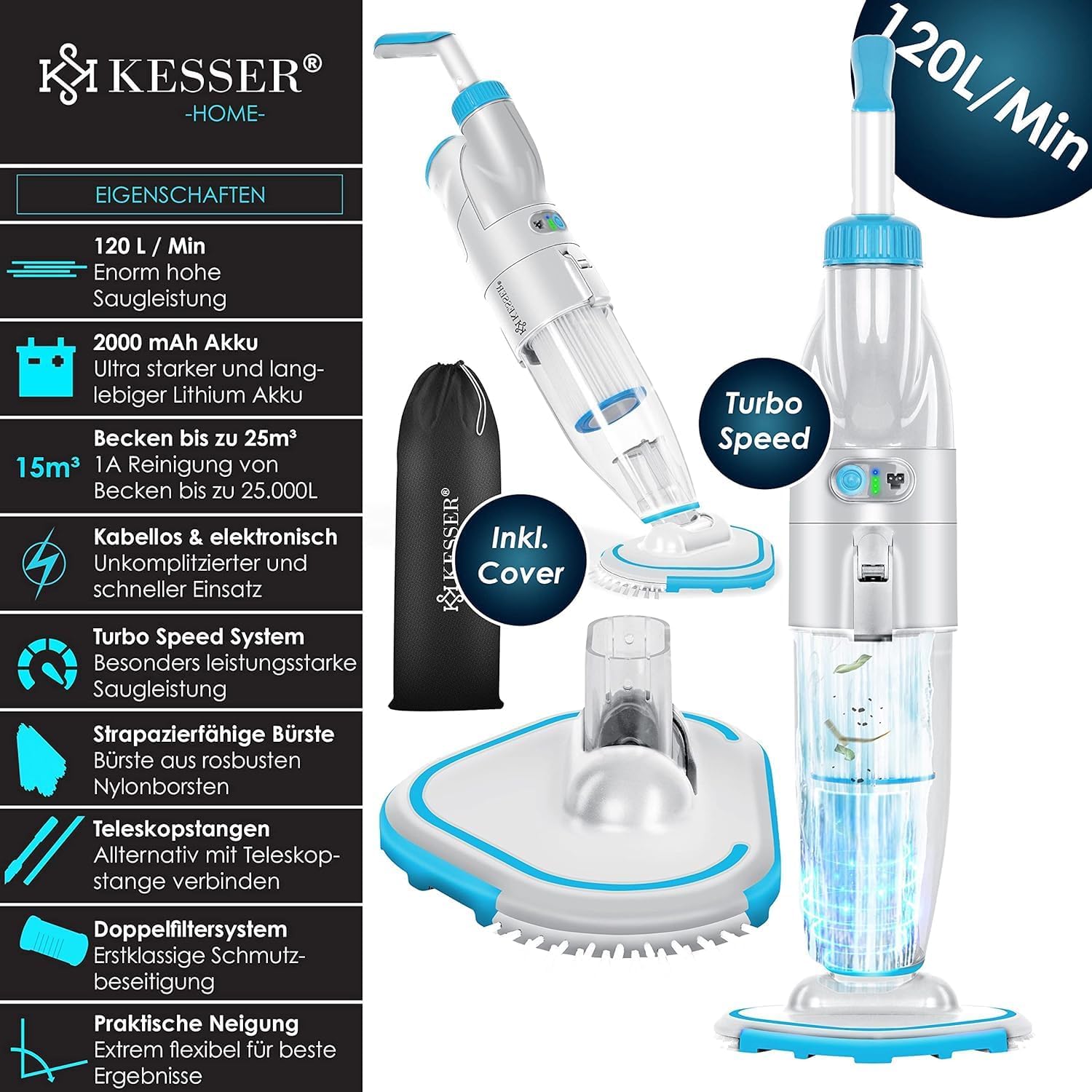 Zwembad stofzuiger - Zwembadstofzuiger - Zwembadreiniger - Blauw - KESSER®