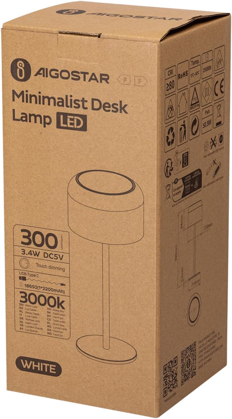 Tafellamp - Bureaulamp - Tafellamp oplaadbaar - Wit - Aigostar