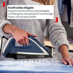 Tefal Ultragliss Plus anti-kalk stoomstrijkijzer, 2800 watt, afneembare kalkverzamelaar, 50 g/min. stoomafgifte, 260 g/min. stoomstoot, automatische uitschakeling, Made in France, blauw/wit, FV6846