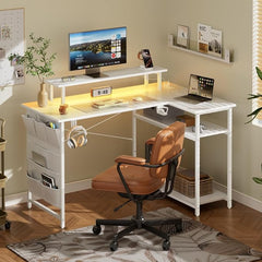 Gaming bureau - Gaming desk - Hoekbureau - 110x80 cm - Wit - HLONONE