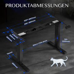 FLEXISPOT In hoogte verstelbaar bureau frame E300, zwart, hoog draagvermogen tot 300 kg, met krachtige dubbele motor