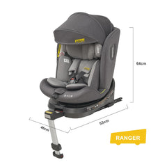 Jovikids 360° draaibaar kinderzitje met ISOFIX, i-size 40-150 cm (vanaf geboorte -12 jaar), babyautostoeltje, reboarder met ligfunctie en afneembare luifel, ECE R129 (grijs)
