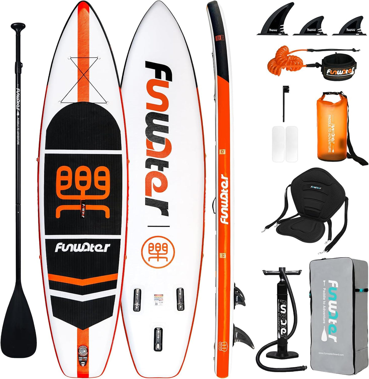 FunWater SUP opblaasbaar stand-up paddleboard, 335x84x15cm, Oranje/Wit