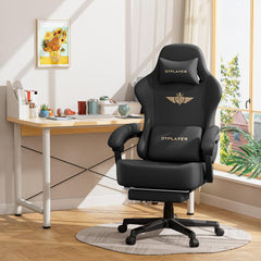 GTPLAYER Gaming stoel, ademende bureaustoel, ergonomisch, hoogwaardig kunstleer, ergonomische pc-stoel, 160° verstelbare rugleuning en uittrekbare voetensteun, draagkracht 180 kg, zwart