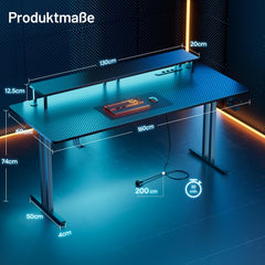 Gaming bureau - Gaming desk - Gaming tafel - 160x60 cm - Zwart - HLONONE