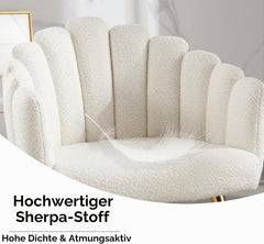 Ya-Home Fauteuil van imitatiebont met gouden metalen poten, gestoffeerde armleuningen, gestoffeerde stoel voor woonkamer/slaapkamer, wit