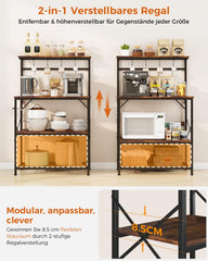 COMHOMA Plank, keukenrek, staand rek, magnetronrek voor keuken, kruidenrek, boekenkast met anti-kantelbescherming, rek met 4 planken, 8 S-haken, metalen frame, stalen frame, 80 x 40 x 126 cm, vintage