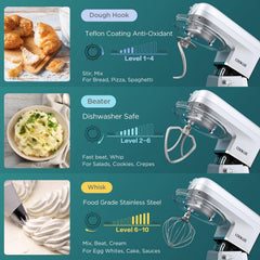 COOKLEE 6-in-1 staande mixer, 7 liter, Multifunctionele elektrische keukenmixer met 9 accessoires voor de meeste thuiskoken, SM-1507BM, zilver •