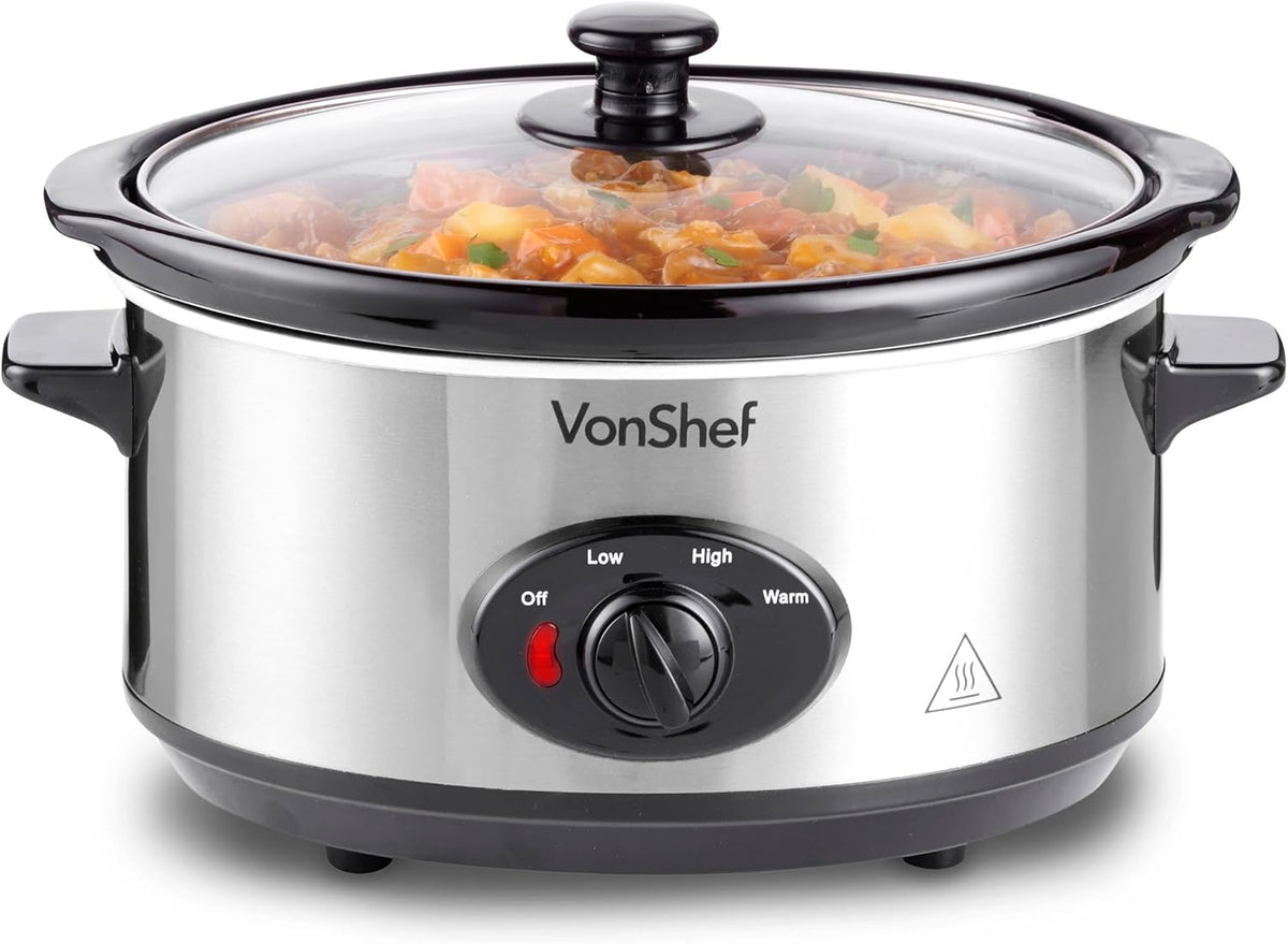 Slowcooker - 3,5L - Glazen deksel - RVS - VonShef