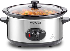 Slowcooker - 3,5L - Glazen deksel - RVS - VonShef