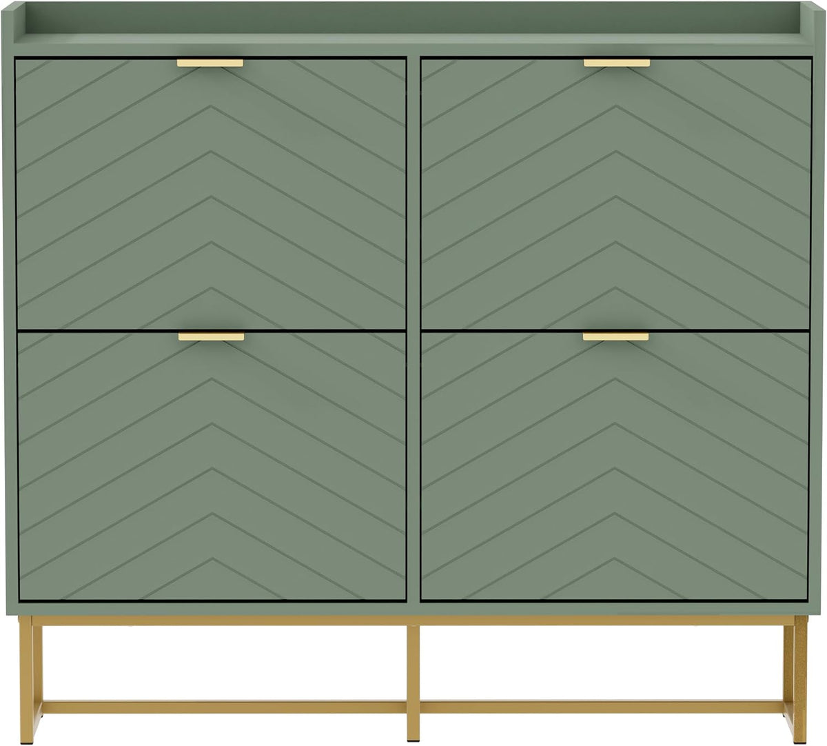 UEV Schoenenkast smal met 4 kleppen, 100x24x103,5cm schoenenrek (groen)