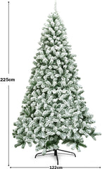 COSTWAY 225 cm, kunstkerstboom met sneeuw, kerstboom met metalen standaard, kerstboom 1346 twijgen, pvc, kunstboom, kerstklapsysteem voor thuis, kantoor, winkel, hotels