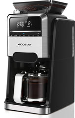Aigostar Savor - Koffiezetapparaat met Bonenmaler - 1.5L - 12 Kopjes - Digitaal Display - Warmhoudfunctie - 24u Timer - 1400W - Zwart