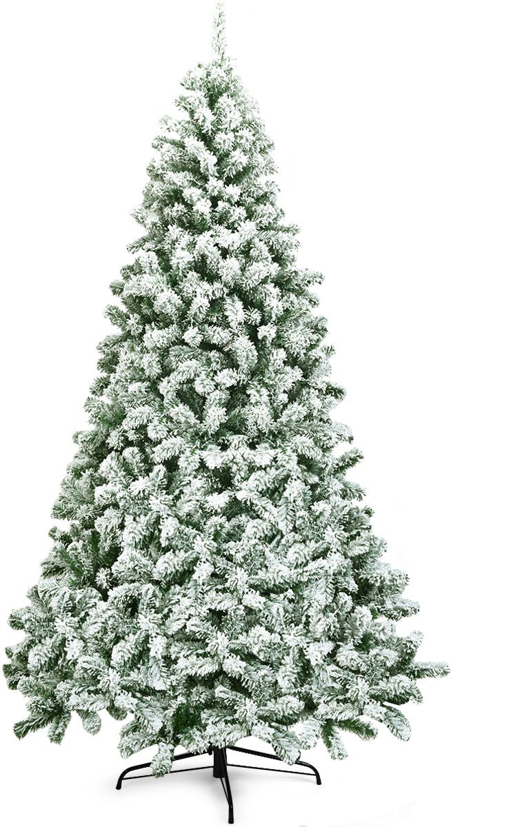 COSTWAY 225 cm, kunstkerstboom met sneeuw, kerstboom met metalen standaard, kerstboom 1346 twijgen, pvc, kunstboom, kerstklapsysteem voor thuis, kantoor, winkel, hotels