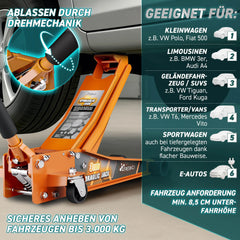 Autokrik - Garagekrik - Hydraulische krik - 3 Ton - Oranje - TRESKO