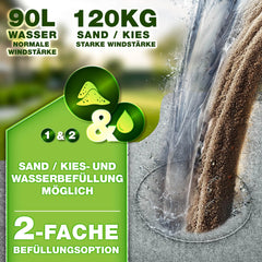tillvex® Parasolstandaard, 90 liter, 120 kg, 4-delig, voor zweefparasol, incl. metalen verbinding, parasolgewicht te vullen met water of zand, parasolstandaard, weerbestendig, grijs