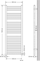 LuxeBath Badkamerradiator Sahara 500x1500 mm, antraciet, recht met zijaansluiting, designradiator handdoekverwarmer, handdoekdroger, handdoekradiator, handdoekverwarmer, badkamerverwarmer