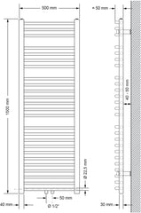Badkamer radiator - Handdoekradiator - Verwarming Badkamer - 50x150 cm - Zwart - LuxeBath •
