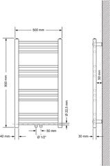 LuxeBath Badkamerradiator Sahara 500x800 mm, wit, recht met middenaansluiting, designradiator handdoekverwarmer, handdoekdroger
