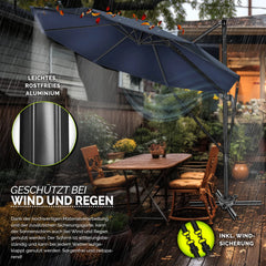 Zweefparasol - Tuinparasol - Parasol 300 cm - Met voet - Met Parasolhoes - Blauw - Tillvex
