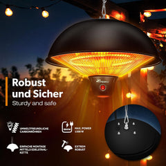 Terrasverwarmer - Infrarood Verwarming - Elektrisch - Heater - 1500W - Zwart - TRESKO®
