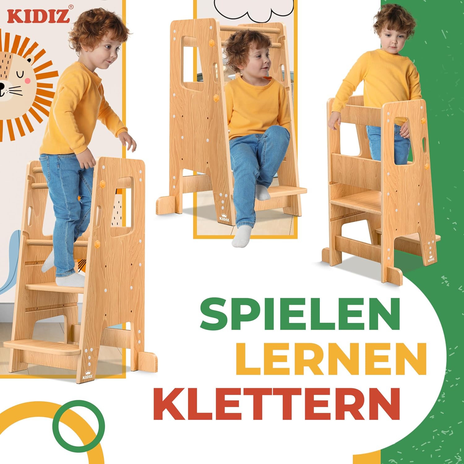 KIDIZ® Leertoren voor kinderen - Verstelbaar - tot 50kg - Bruin