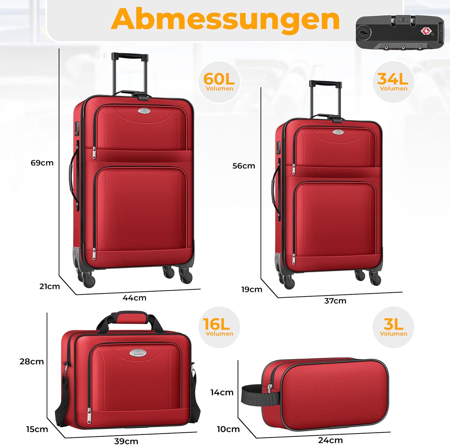 KESSER® Reiskofferset - 4-delig - Trolley - Kofferset - Rood