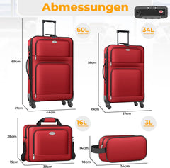 KESSER® Reiskofferset - 4-delig - Trolley - Kofferset - Rood