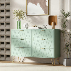 UEV Commode met 6 laden, 100 x 34 x 73 cm, opbergkast voor kleding, documenten, speelgoed, veel opbergruimte, dressoir, smal voor woonkamer, slaapkamer, kantelbeveiliging, eenvoudige montage (groen)