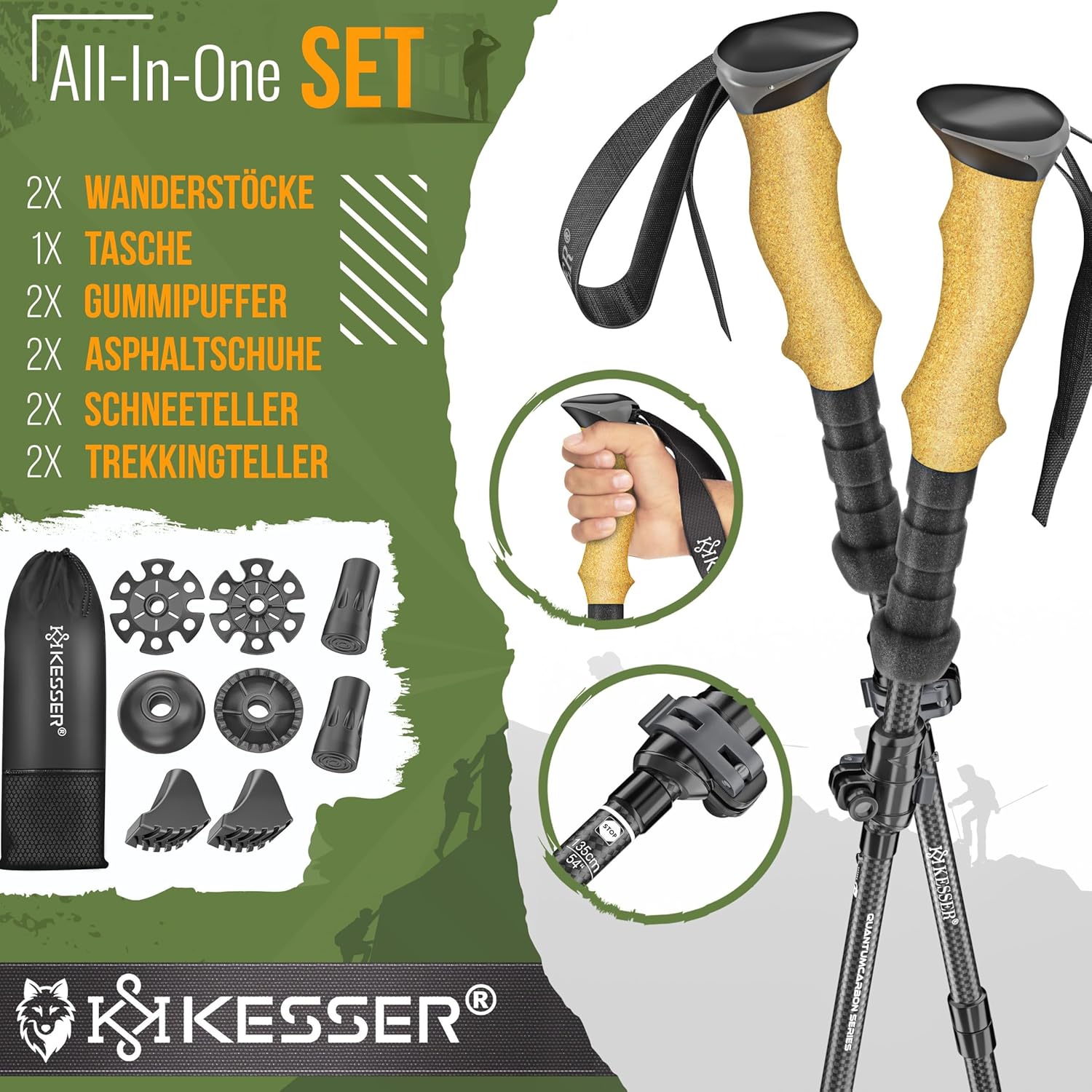KESSER® Nordic Walking stokken - Wandelstokken - Zwart