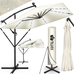 tillvex® Aluminium parasol, rechthoekig, diameter 330 cm, + afdekking met zwengel, rechthoekig, met standaard en windbescherming, tuinparasol, uv-bescherming aluminium, zwengelparasol, marktparasol,