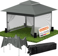Huracan Pop-up paviljoen, 3,6 x 3,6 cm, waterdicht, stabiel, winterbestendig, vouwpaviljoen, tuin, met 4 muggennetten, zijpanelen en zandzakken, in hoogte verstelbaar tuinpaviljoen, dubbel dak