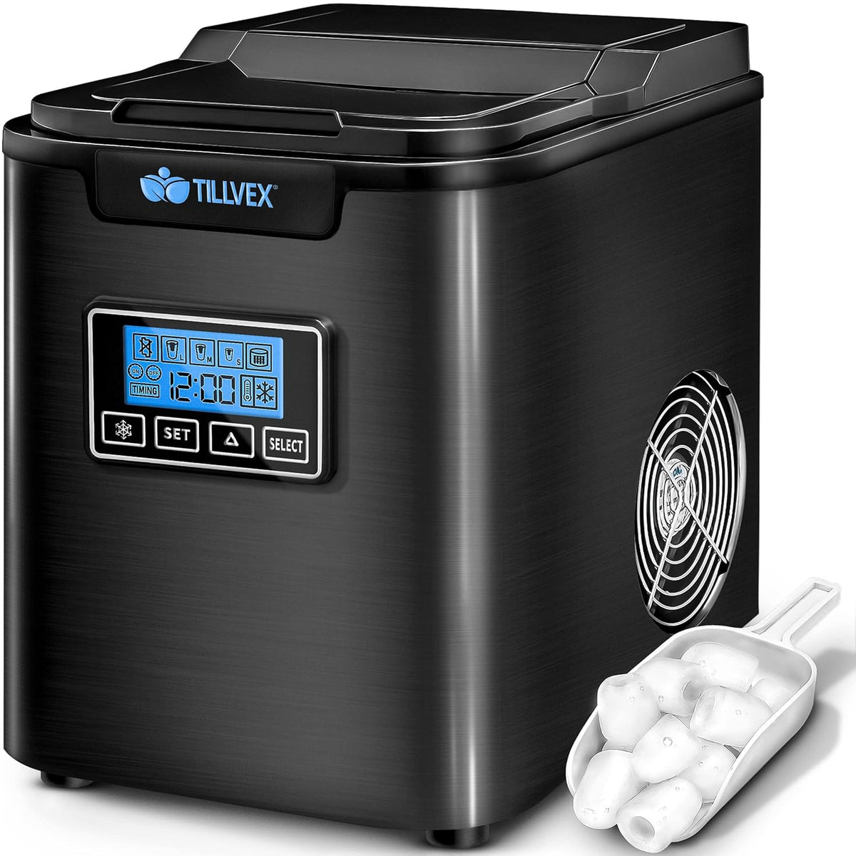IJsblokjesmachine – 12kg/24 uur – IJsmachine - IJsblokjesmaker - Zwart - Tillvex®