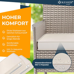 KESSER® Polyrotan tuinbank - Weerbestendig - Inc. Kussens - Grijs •