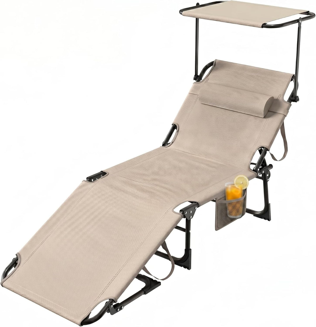 Ligbed - Ligstoel - Zonnebed - Opvouwbaar - Khaki