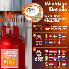 Terrasverwarmer gas - 11 kW - met wieltjes - Zilver - TRESKO