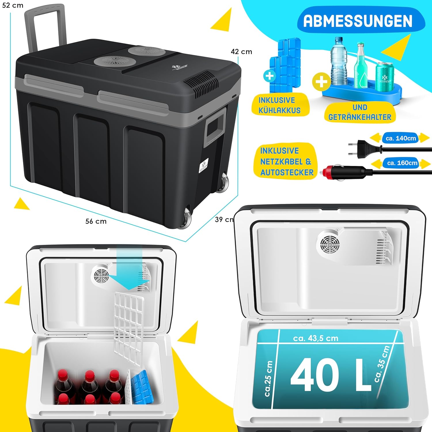 KESSER® Thermo-Elektrische Koelbox – 40L – 12V/230V – Zwart
