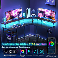 Gaming bureau - Gaming desk - Hoekbureau - 135x117 cm - Zwart - Rolanstar