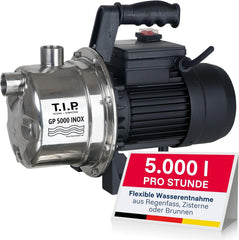 T.I.P. Tuinpomp - 1.200W roestvrij staal jetpomp 5.000 l/u, met 45 m opvoerhoogte, 4,5 bar druk, overbelastingsbeveiliging •