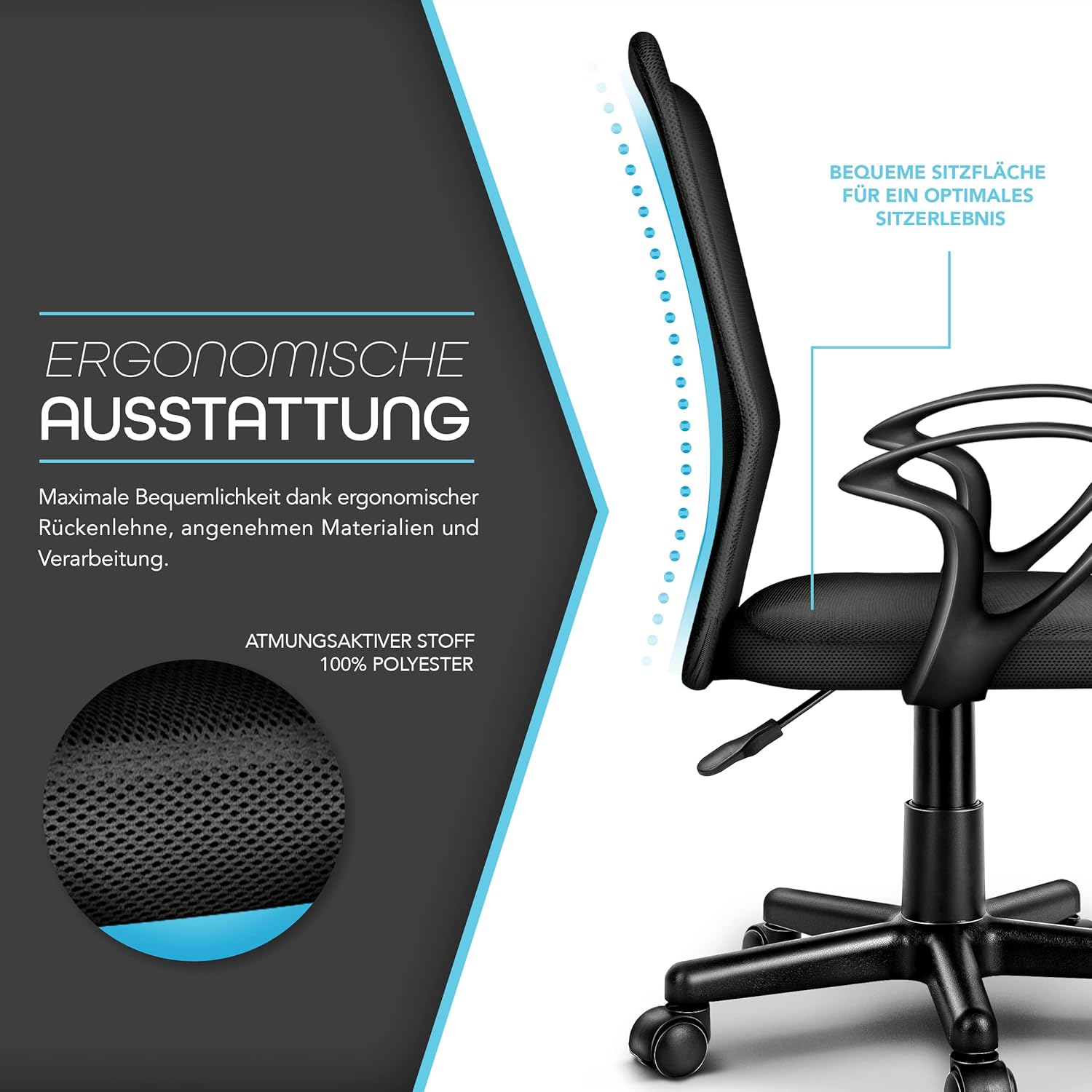 TRESKO Ergonomische Bureaustoel - Verstelbaar - Zwart