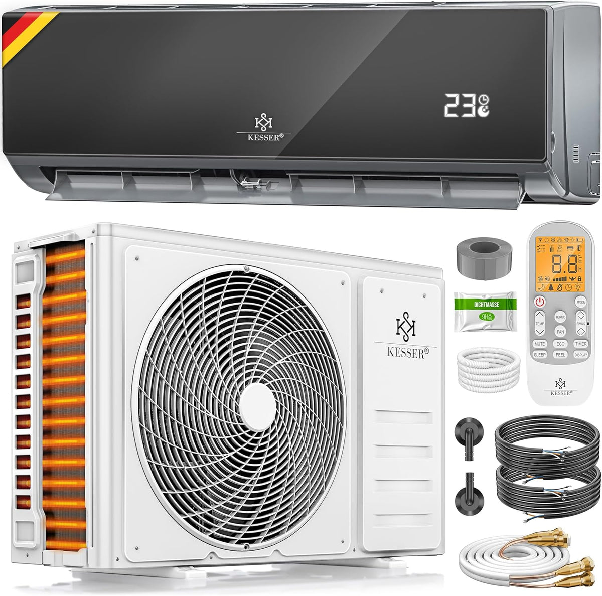 KESSER® Split airconditioning set Quick Connect – WiFi & app airconditioner met verwarmingsfunctie & koelmodus wandairconditioning, met koperen leiding 12000 BTU 3,4 kW koelmiddel R32 incl