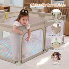 Dripex Box voor baby's, box met ademend net, speelbox voor baby's, 5 boxringen, 120 x 180 cm, bruin