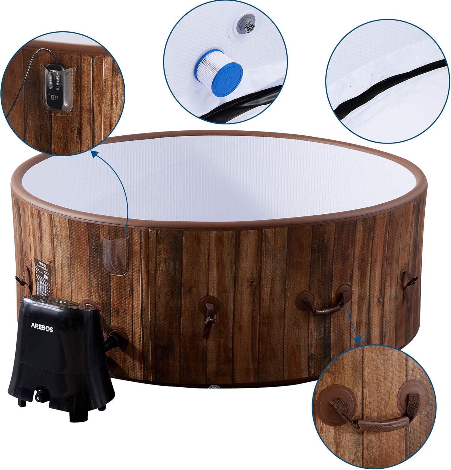 Arebos - Hottub voor Innen en Buiten - 7 Persoons - 130 Luchtstralen - 180 cm - 1120L - Opblaasbaar Bubbelbad Massage