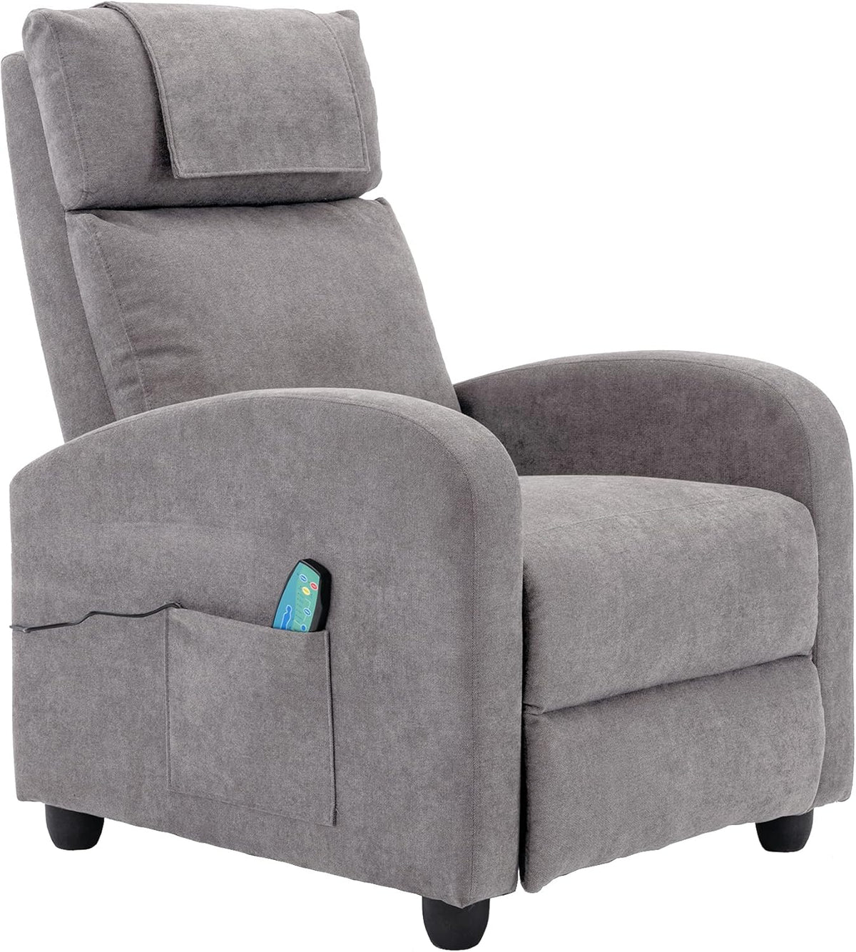 HPIV Relaxstoel, televisiestoel met ligfunctie, massagefunctie, warmtefunctie, massagestoel met afstandsbediening, stoffen ligstoel, lichtgrijs
