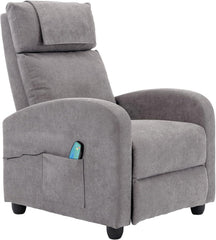 HPIV Relaxstoel, televisiestoel met ligfunctie, massagefunctie, warmtefunctie, massagestoel met afstandsbediening, stoffen ligstoel, lichtgrijs