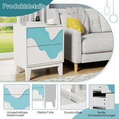 Nachtkastje set van 2 - Bijzettafel - Opbergkastje - 56x45x35 cm - Wit/Blauw - UEV