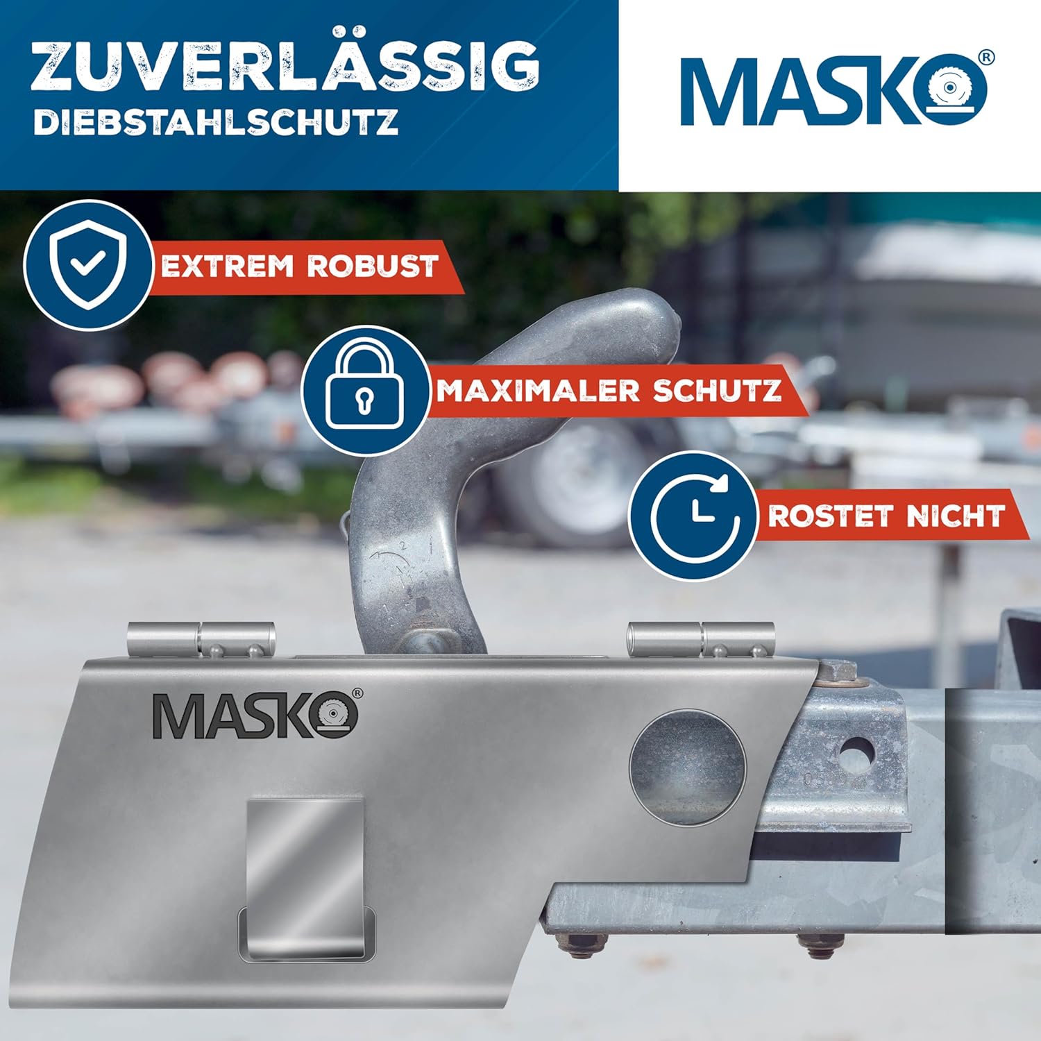 MASKO® Aanhangerslot met scharniersysteem - Diefstalbeveiliging - Zilver