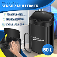 KESSER® Sensor Prullenbak - Afvalbak - Vuilnisbak - 60L - Zwart
