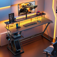 Gaming bureau - Gaming desk - Gaming tafel - 140x47 cm - Zwart - SEVEN WARRIOR